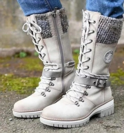 Bottes Mi-Hautes Femme Outdoor Chic à Lacets et Semelle Crantée