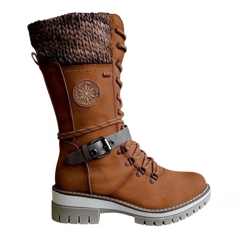 Bottes Mi-Hautes Femme Outdoor Chic à Lacets et Semelle Crantée