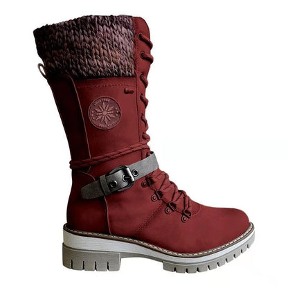 Bottes Mi-Hautes Femme Outdoor Chic à Lacets et Semelle Crantée