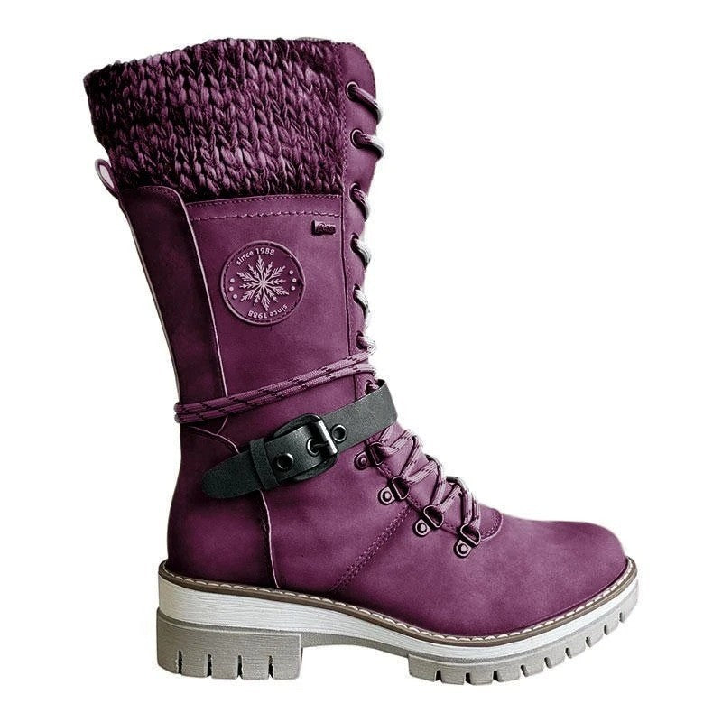 Bottes Mi-Hautes Femme Outdoor Chic à Lacets et Semelle Crantée