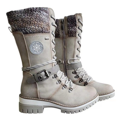 Bottes Mi-Hautes Femme Outdoor Chic à Lacets et Semelle Crantée