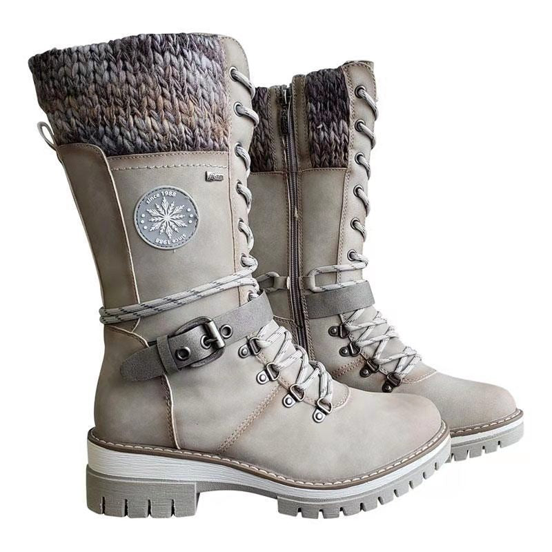 Bottes Mi-Hautes Femme Outdoor Chic à Lacets et Semelle Crantée