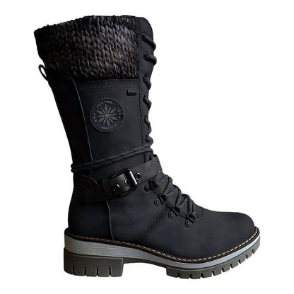 Bottes Mi-Hautes Femme Outdoor Chic à Lacets et Semelle Crantée