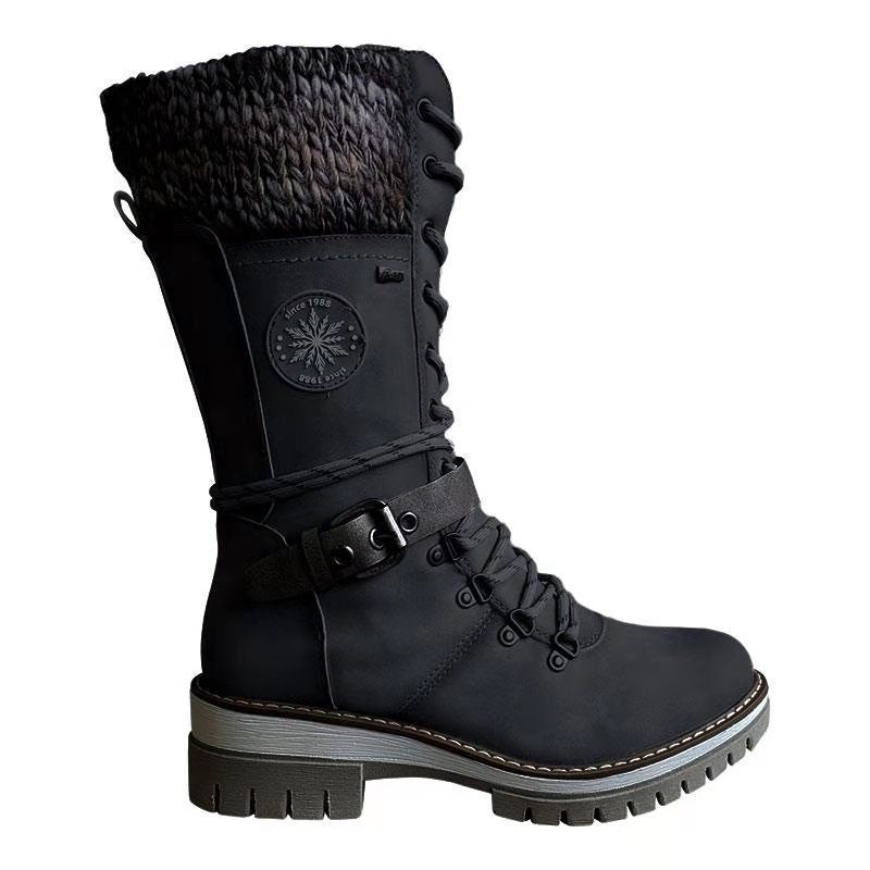 Bottes Mi-Hautes Femme Outdoor Chic à Lacets et Semelle Crantée